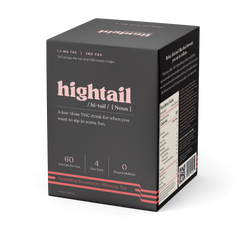 A package of Hightail Sparkling Strawberry Hibiscus Tea with 1.5mg of THC and 3mg of CBG for lighthearted fun.