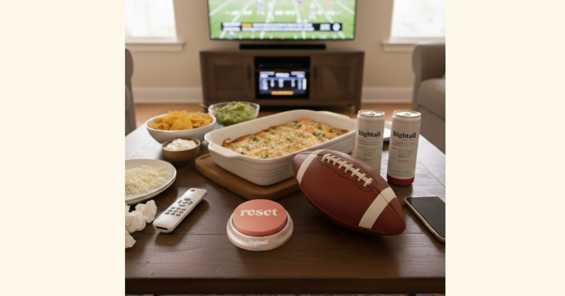 Football spread with hightail cans, enchiladas, and game day snacks. 