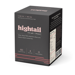 A box of Hightail Cocoa Pomegranate Yuzu tea with branding and product information on the packaging.